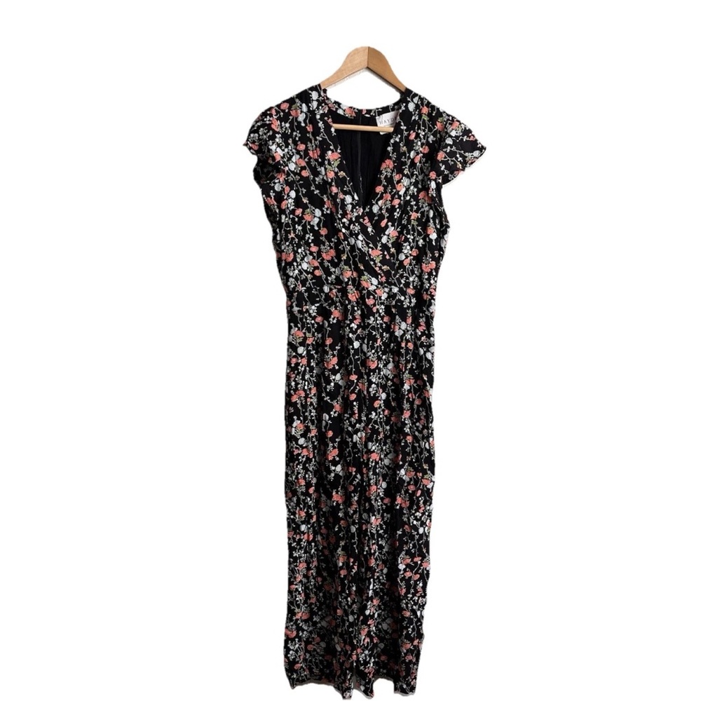 Hayden Jumpsuit Floral Print M Black Pink Short Sleeve Medium Ruffle Women’s